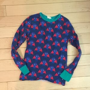 Maxomorra Navy Blue Bat Print Long Sleeve Shirt with Teal Trim - 10 Years